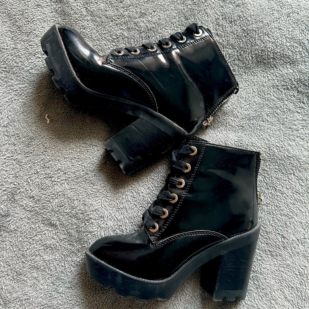 Faux leather black ankle boots